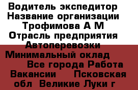 Водитель-экспедитор › Название организации ­ Трофимова А.М › Отрасль предприятия ­ Автоперевозки › Минимальный оклад ­ 65 000 - Все города Работа » Вакансии   . Псковская обл.,Великие Луки г.